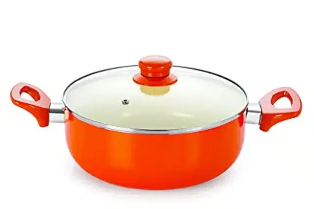 Non Stick Induction Base Casserole with Glass Lid, Orange