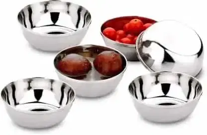 Classic Essentials Mukta Stainless Steel Vegetable Bowl, Silver, Pack of 6, CE 2020-6.5