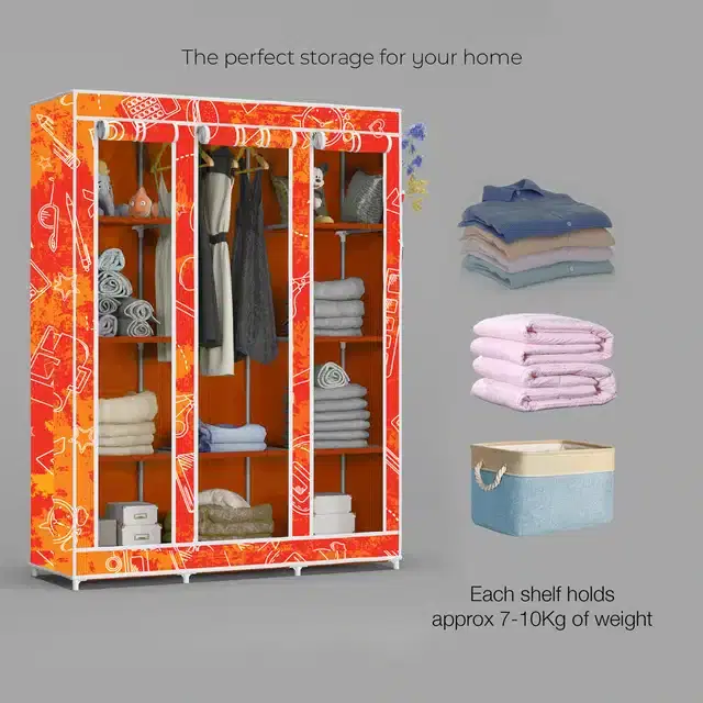 Carbon Steel 3 Door 10 Shelf Printed, Orange