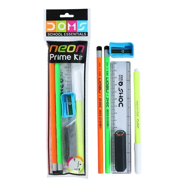DOMS School Essentials Neon Prime Kit Stationery Kit 6 Assorted Items, Pack of 1
