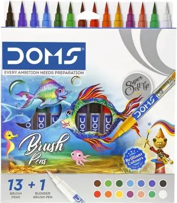 DOMS 14 Shades Brush Pen Box Pack Brush Tip Nib Sketch Pens, Set of 1, Multicolor