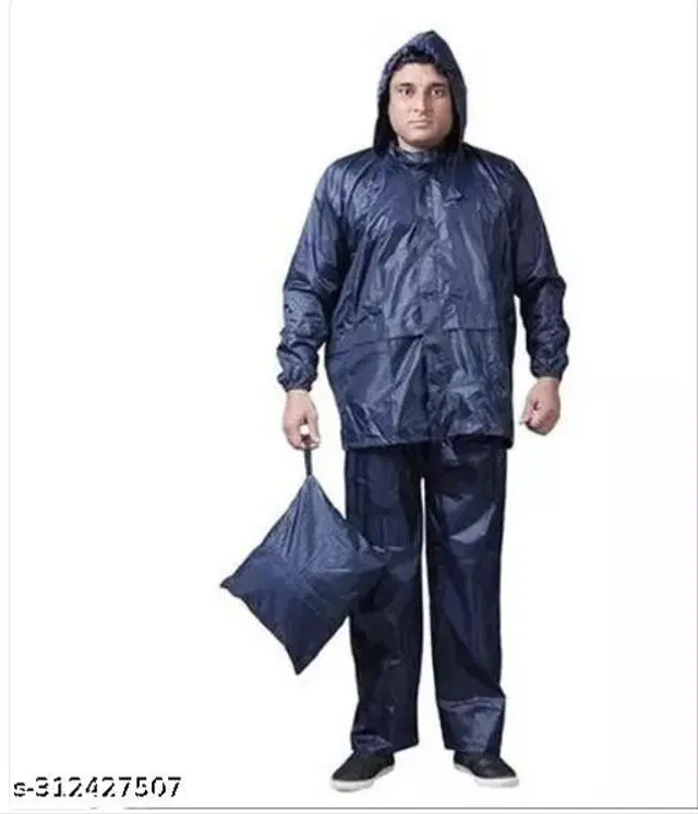 Polyester Rain Coat for Men, Blue, M