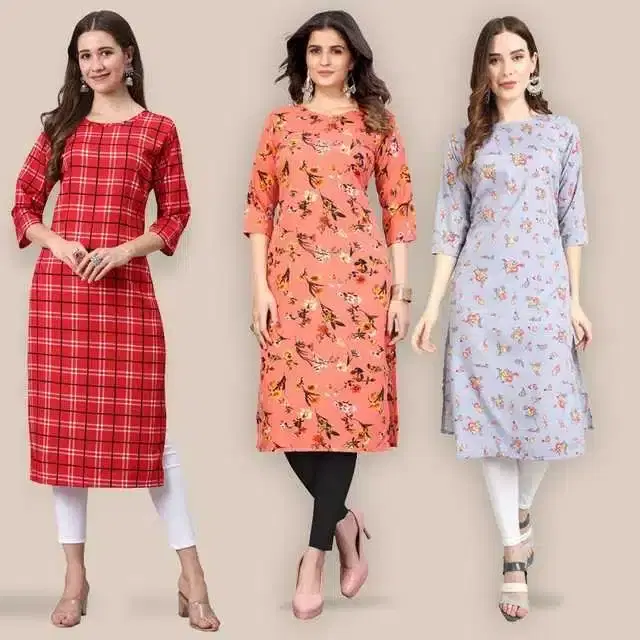 Women Crepe Printed Kurta, Pack Of 3 (Multicolor, L) (SD-255)