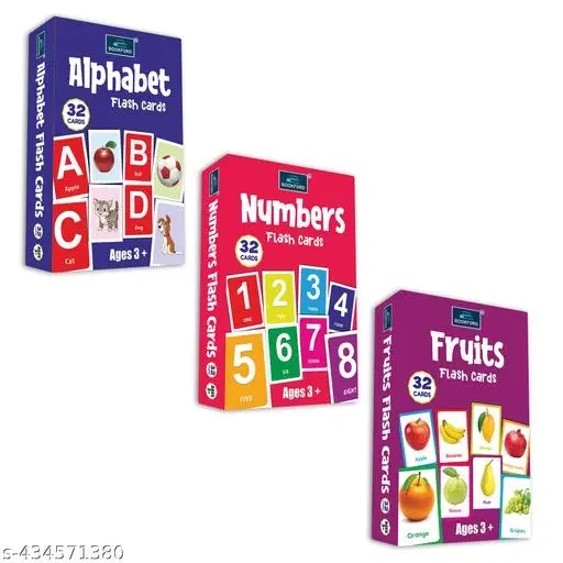 Flash Cards for Kids - Set of 3 Educational Flash Cards | Learn Alphabet, Numbers & Fruits | Perfect for Preschool, Kindergarten, Toddlers, Early Learning, Brain Development, Cognitive Skills, Homeschooling, Fun Learning Activities