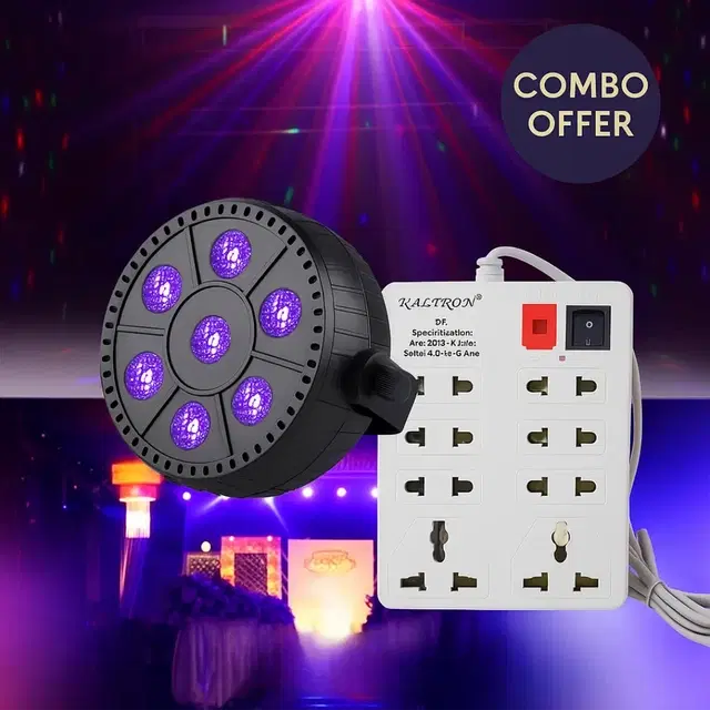 6 LED RGB Multi Color Light + 8 Socket Extension Board (White) Set of 2