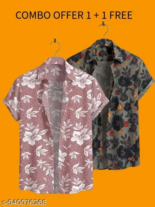 Casual Shirts for Men, Pack of 2 (Pink, S)