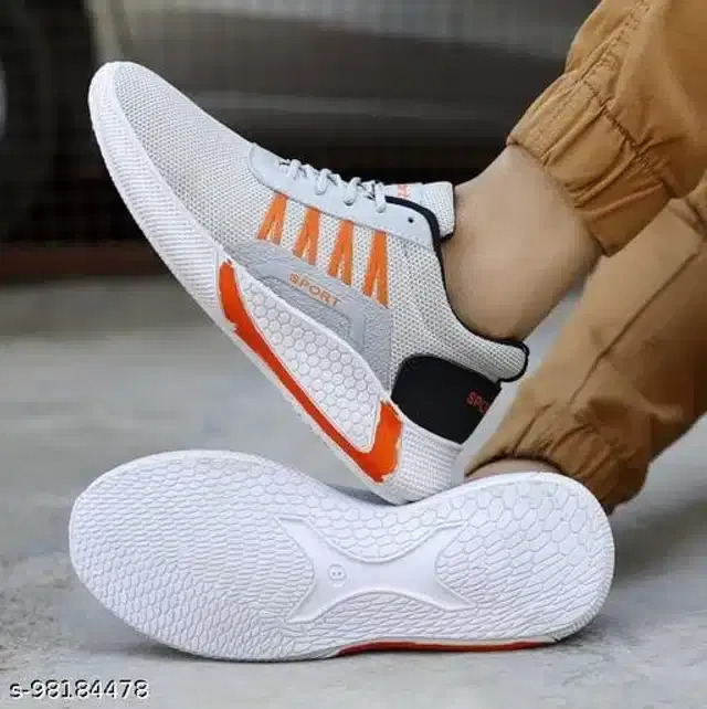 Casual Shoes for Men (Light Grey & Orange, 7)
