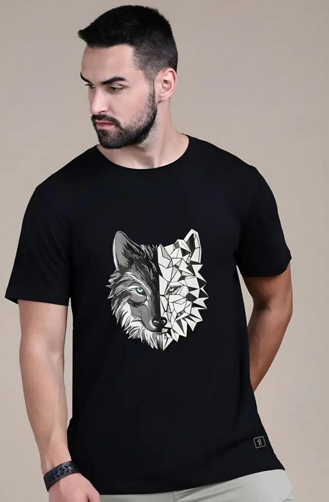 Cotton Blend Printed T-shirt for Men, Black (L)