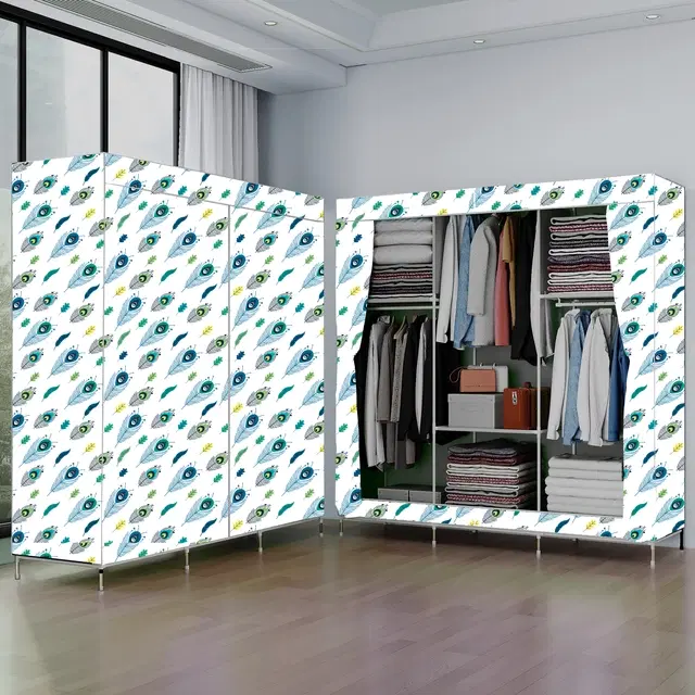 Plastic Printed Collapsible Wardrobe, Grey