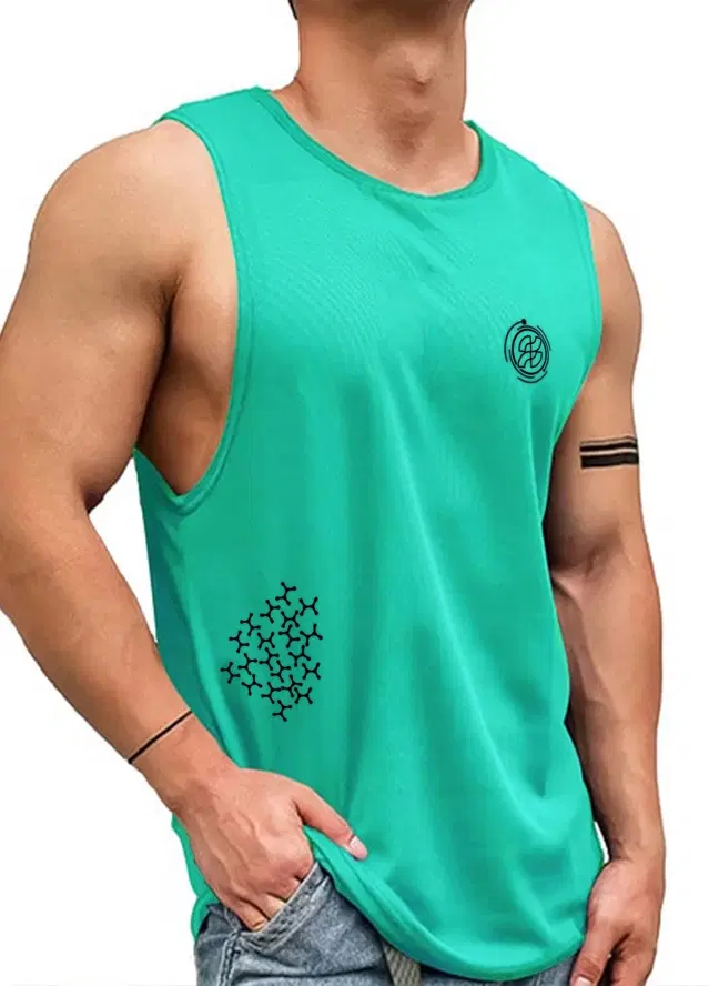 Polyester Printed Vest for Men (Green, S)