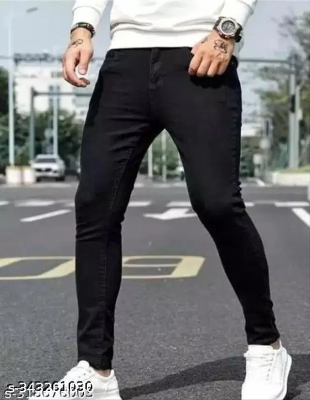 Denim Slim Fit Jeans for Men (Black, 30)
