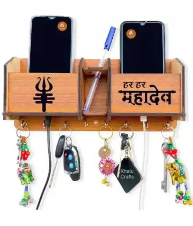 Vivek Homesaaz Wall Décor Handicraft Wooden Double Key Holder, Brown