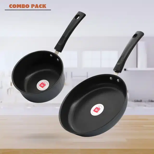 Non-Stick Frying Pan & Sauce Pan, Pack of 2, Black, 1000 ml