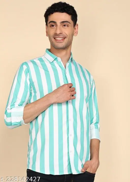 Cotton Striped Shirts for Men, Sky Blue (M)