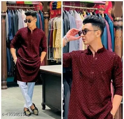 Solid Regular Kurta for Men (Maroon, XXS)
