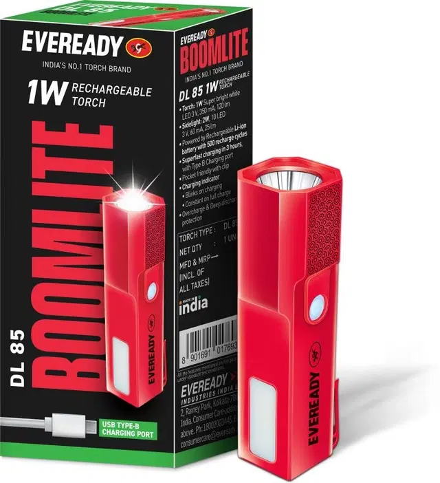 Rechargeable Flashlight Torch, Red, 2.8cm