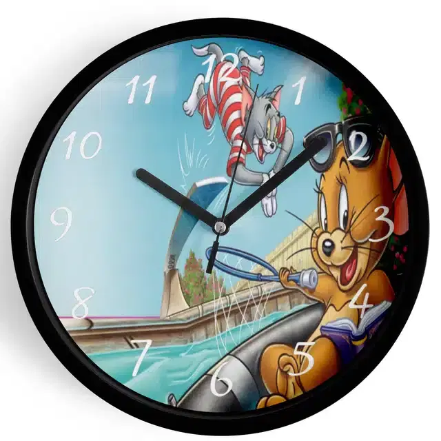 Analog Tom & Jerry Wall Clock for Home, Black, 7 Inches