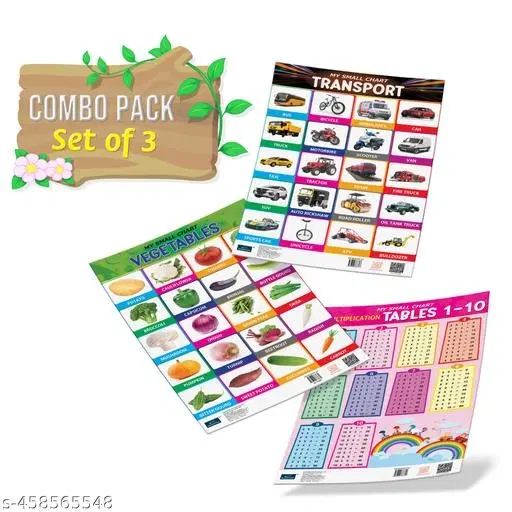 Bookford Publications My small chart Vegetables, Transport & Tables (Set of 3)