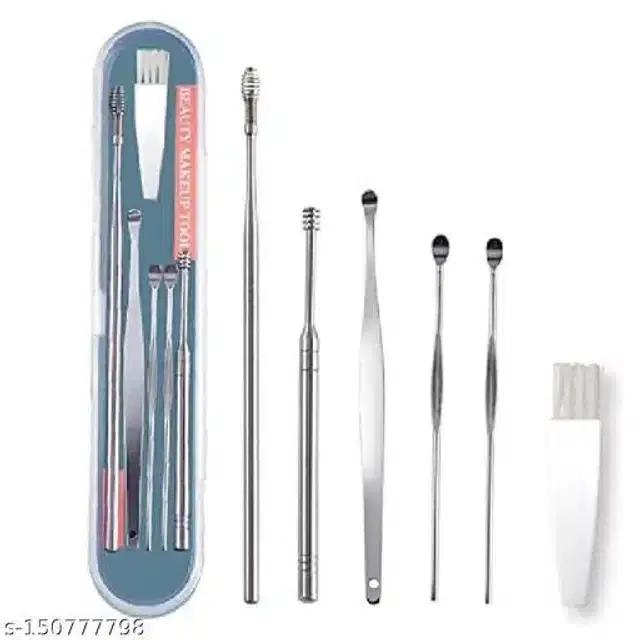 Stainless Steel Ear Cleaners, Silver, Set of 6