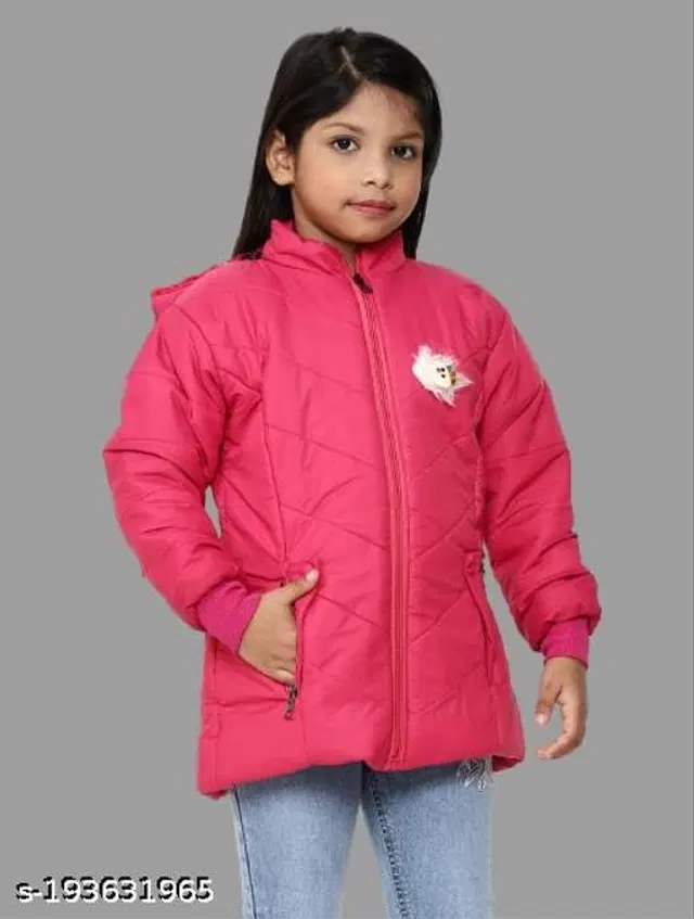 Polyester Jacket for Girls (Pink, 4-5 Years)