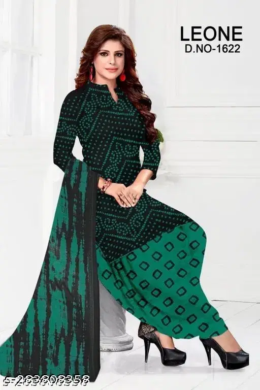 Crepe Printed unstitched suits for women, Dark Teal Green