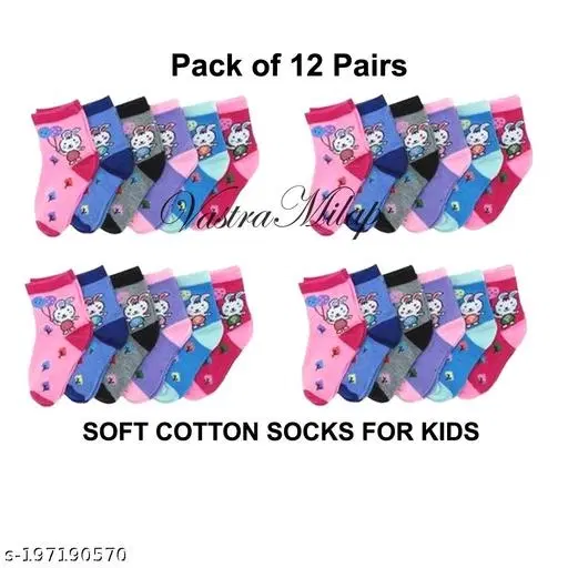 Cotton Socks for Kids, Set of 12 (Multicolor, 0-3 Months)