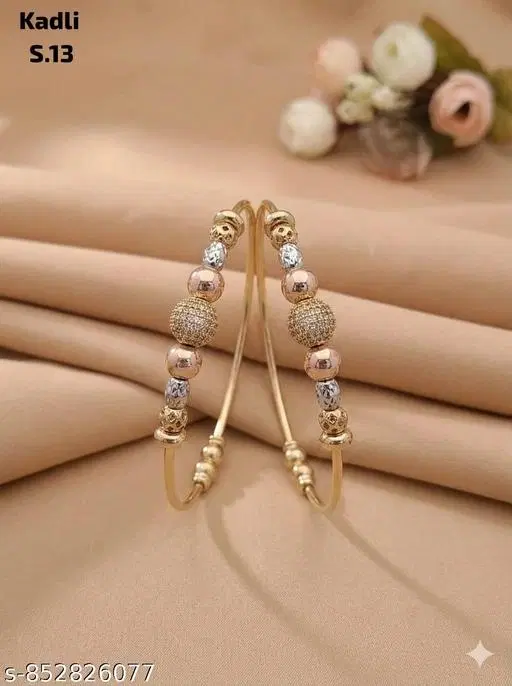 American Diamond Kadali for Women (Rose Gold Plated, Gold, Free Size)