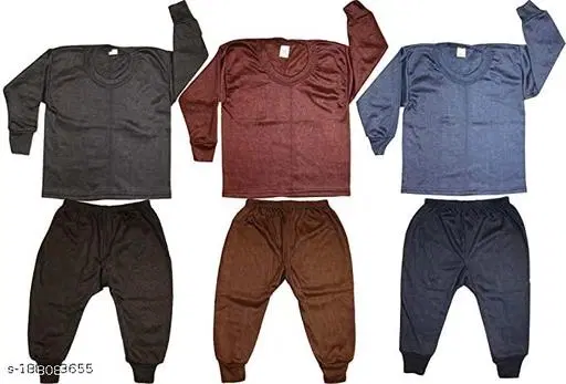Polycotton Thermal Set for Kids, Set of 3 (Multicolor, 3-6 Months)