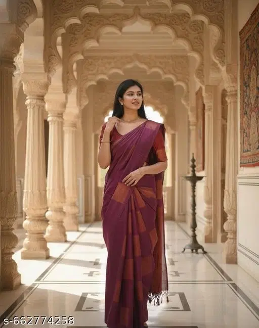 Kanjeevaram Silk Saree for Women (Purple, Free Size)