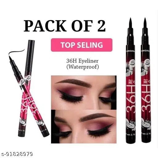 36H Waterproof Liquid Eyeliners, Black, Pack of 2