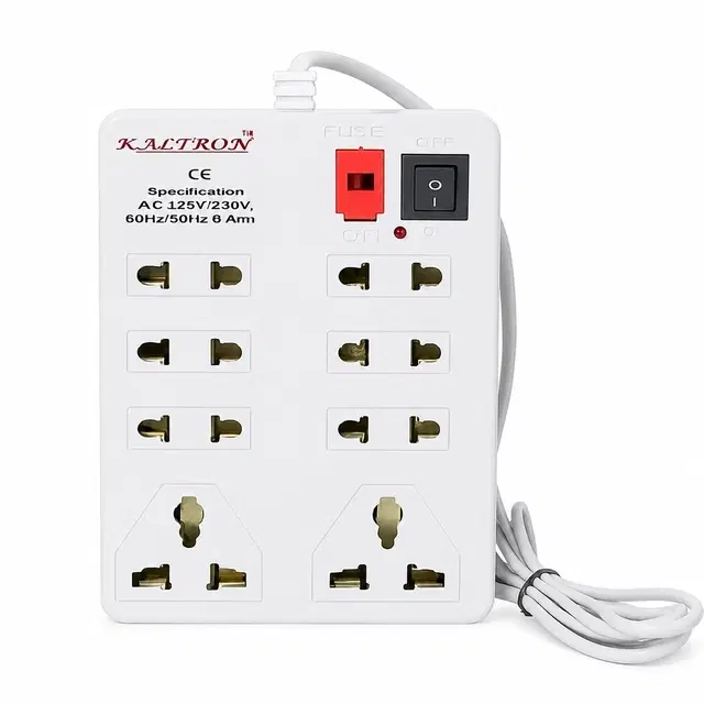 8 Socket Extension Board With Fuse & Indicatorâ, White, 2 M Sunrise
