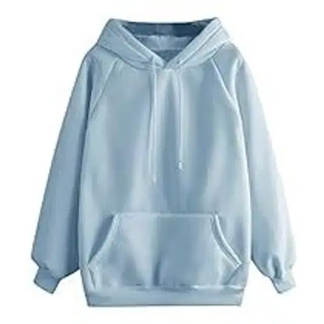 Fleece Self-Design Hoodies for Women (Sky Blue, S)