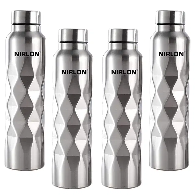 Nirlon Stainless Steel Water Bottles, Silver, 1000 ml, Pack of 4