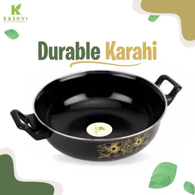 Cast Iron Kadai, Black, 28 cm