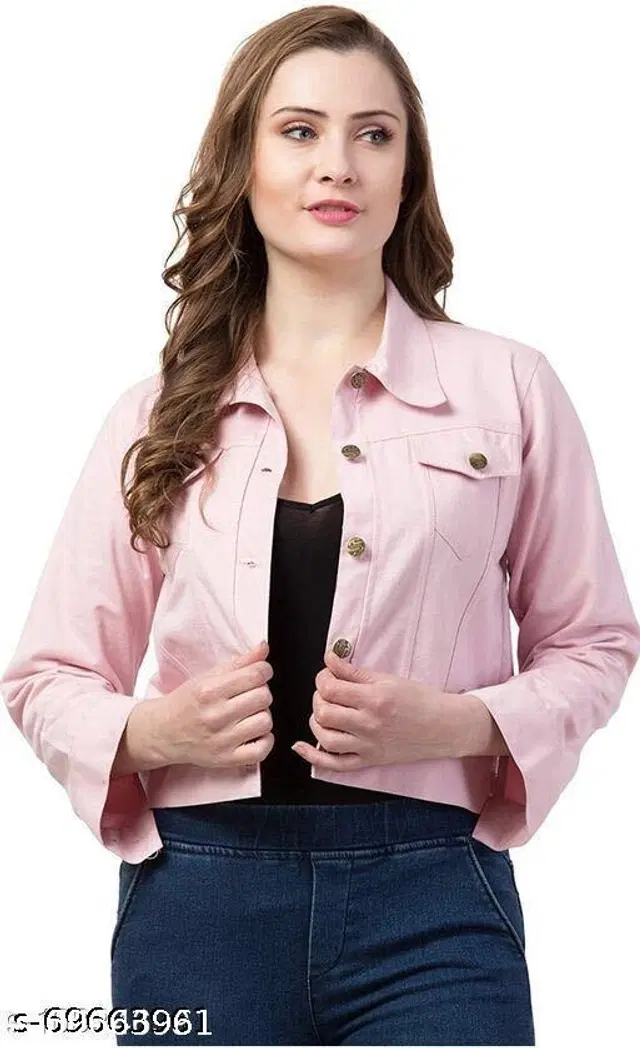 Cotton Blend Jacket for Women (Pink, S)