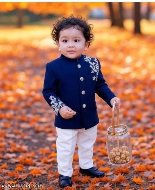 Embroidered Art Silk Kurta Set for Boys (Coral, 3-4 Years)