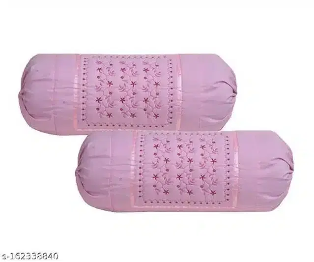 Embroidered Cotton Bolster Cover, Purple, 16x20 inches, Pack of 2