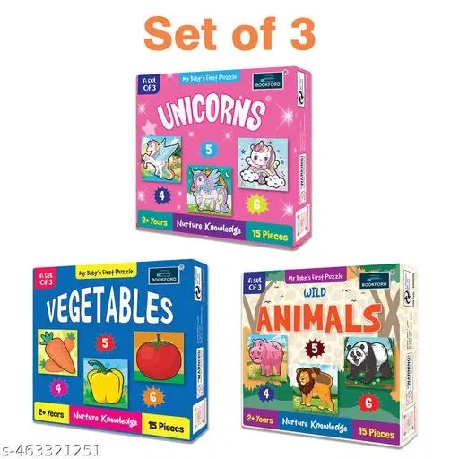 My Baby'S First Unicorns & Vegetables s & Wild animals Puzzle Game & Fun And Learning 45 Pieces ( Set of 3)