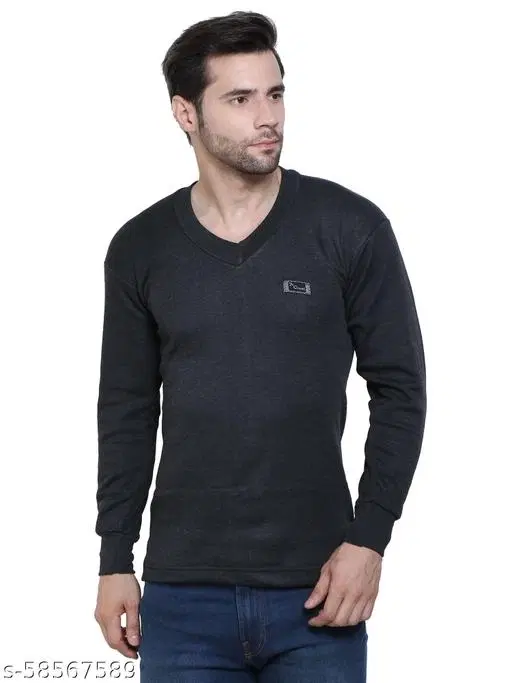 Cotton Thermal Topwear For Men, Black (M)