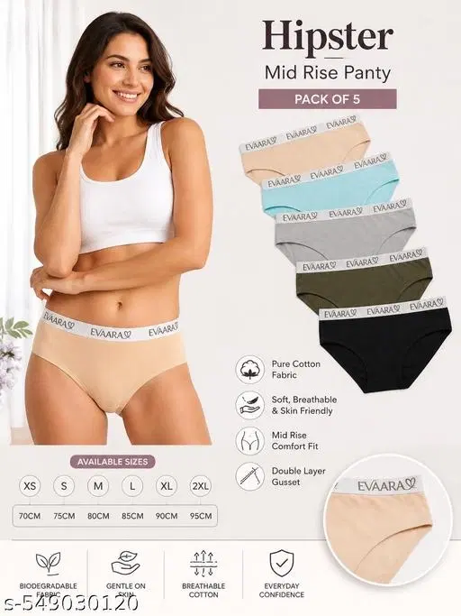 Printed Brief Hipster Panties for Women, Pack of 5 (Blue, 28)