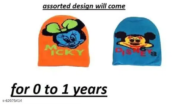 Woolen Cap for Kids, Pack of 2 (Multicolor, 0-1 Years)