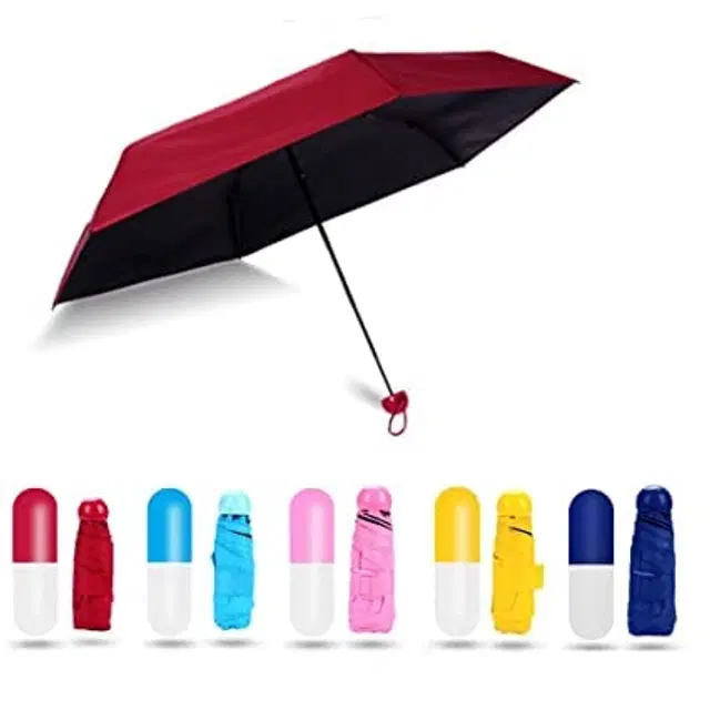 Foldable Mini Umbrella with Capsule Shaped Case, Assorted, Pack of 1