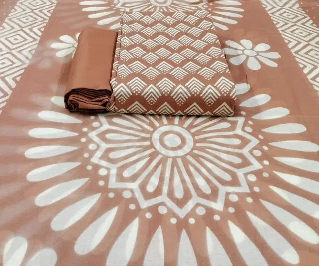 Cotton Original Bagro Batik Unstitched Suit Fabric with Dupatta for Women (Rust, 2.25 m)