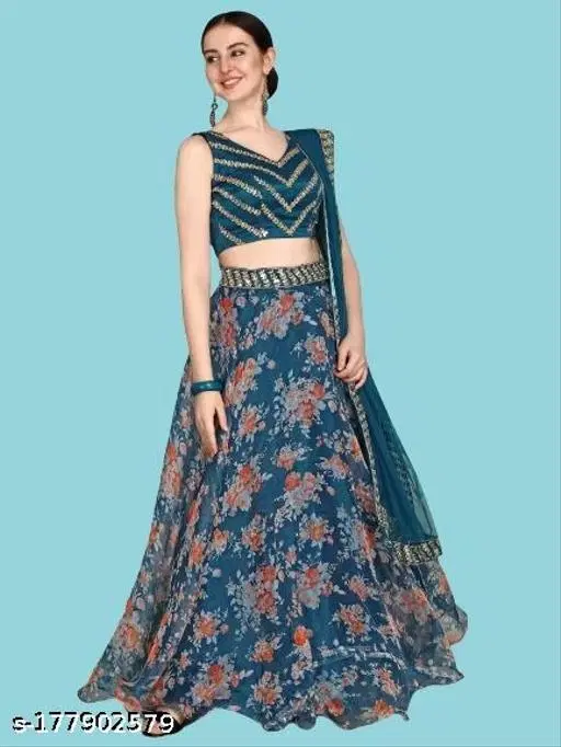 Lehenga Choli for Women (Rama, Free Size)