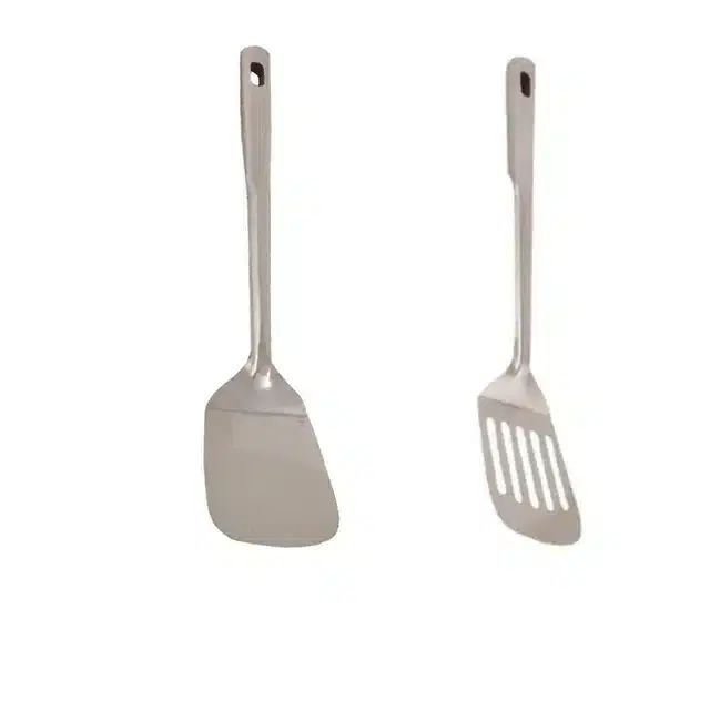 Combo of Stainless Steel Cooking & Serving Spoon Set, Pack of 2, Silver