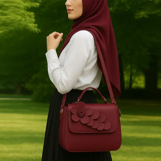 Syntethic Leather Solid Sling Bag for Women (Maroon)