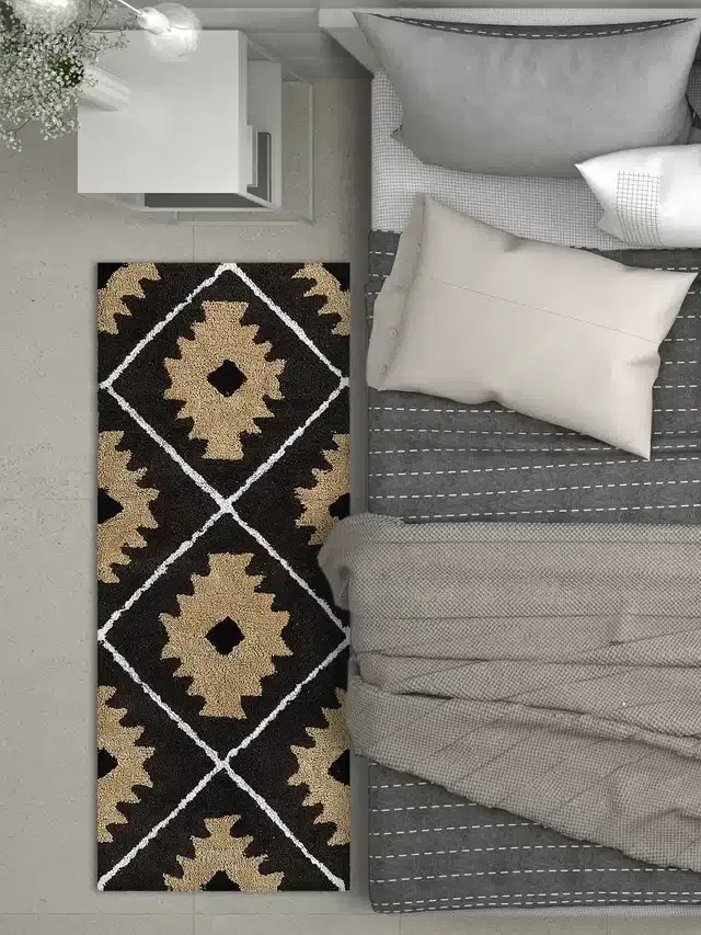 Abstract Bedside Runner with Antiskid Back, 20"x48", Brown