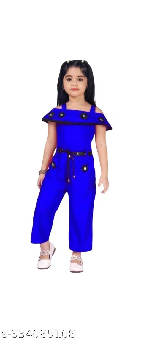 Rayon Printed Jumpsuit for Girls (Blue, 0-6 Months)