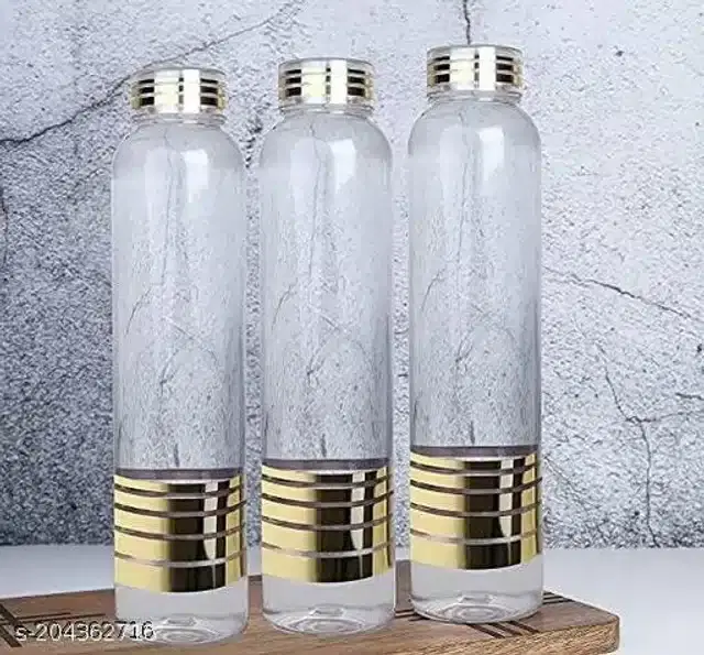 Fridge Water Bottles, Gold & Transparent, 1000 ml, Pack of 3