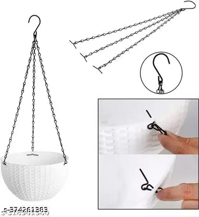 Hanging Flower Pots with Metal Chain, White